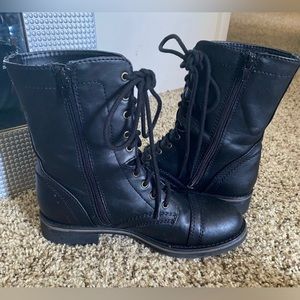 Low rise, Black, Combat, Lace up, Wedges, Boots